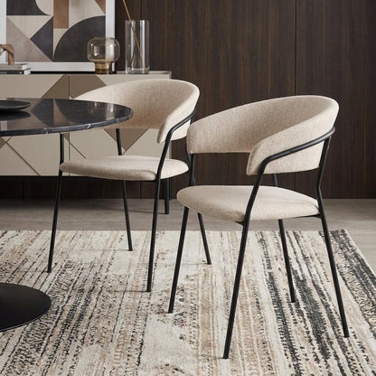 Set of Two Beige and Black Fabric Open Back Dining Arm Chairs HomeRoots