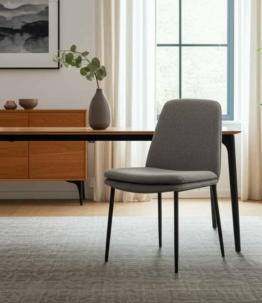 Set of Two Gray and Black Fabric Dining Side Chairs — view 5