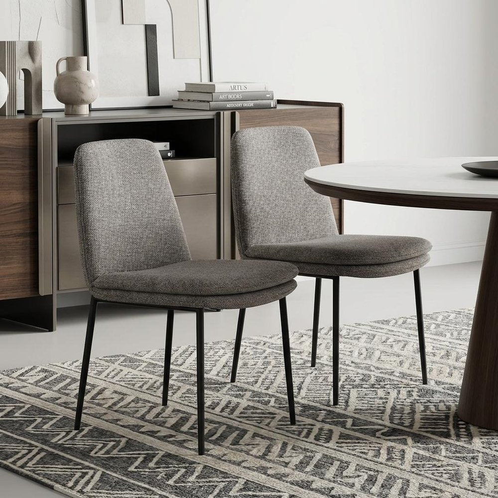 Set of Two Gray and Black Fabric Dining Side Chairs HomeRoots