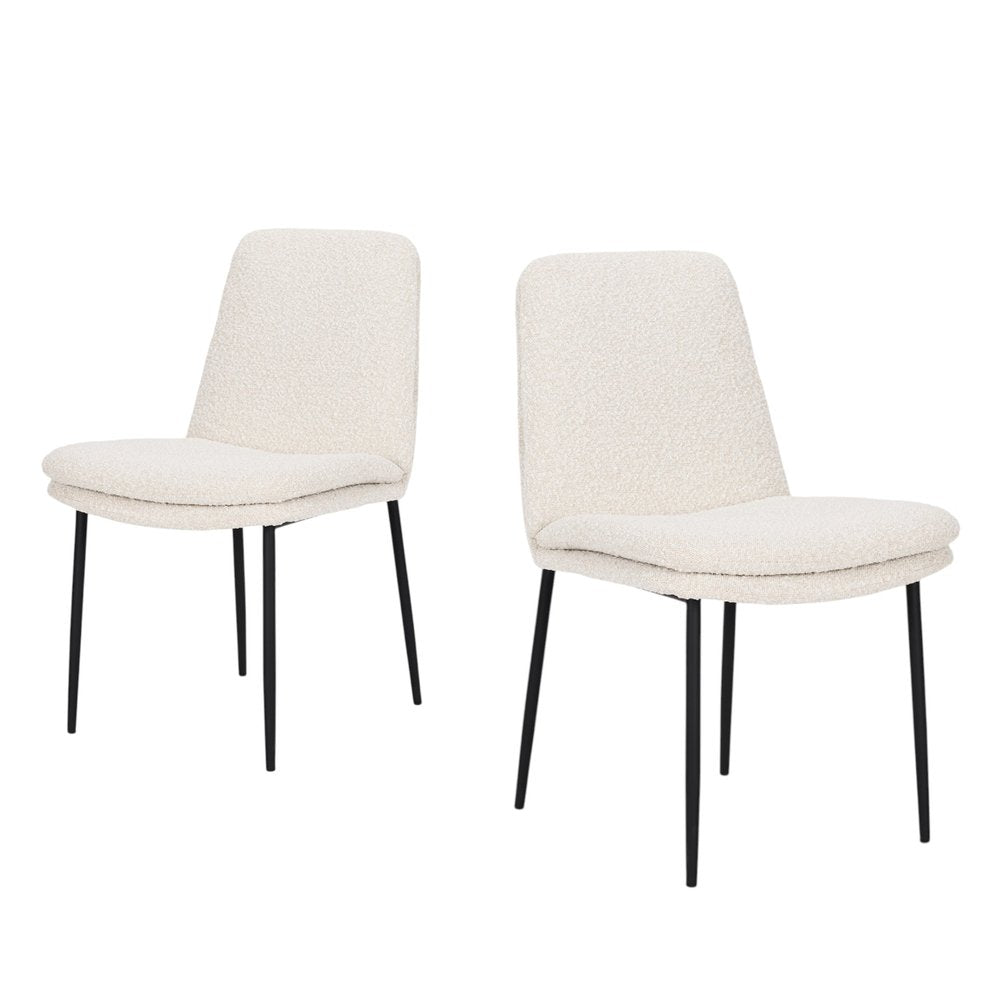 Set of Two Cream and Black Boucle Dining Side Chairs HomeRoots
