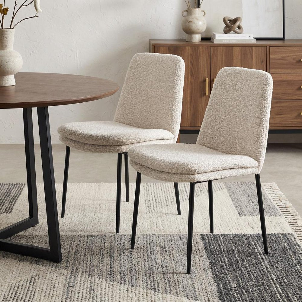Set of Two Cream and Black Boucle Dining Side Chairs HomeRoots