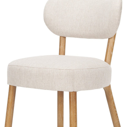 Set of Two Beige and Brown Fabric Open Back Dining Side Chairs