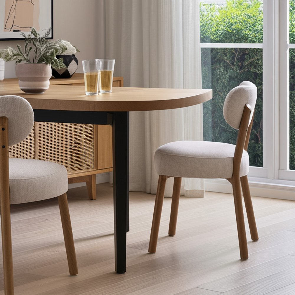 Set of Two Beige and Brown Fabric Open Back Dining Side Chairs — view 5