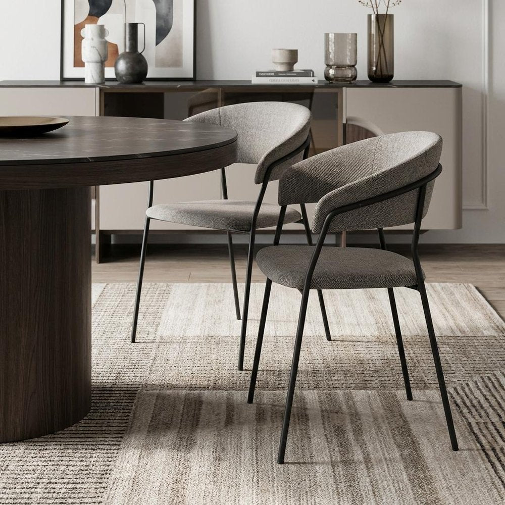 Set of Two Gray and Black Fabric Open Back Dining Arm Chairs — view 7