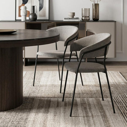 Set of Two Gray and Black Fabric Open Back Dining Arm Chairs