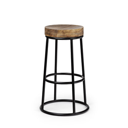 26" Natural And Black Solid Wood And Iron Backless Counter Height Bar Chair HomeRoots