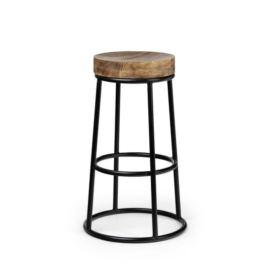 26" Natural And Black Solid Wood And Iron Backless Counter Height Bar Chair HomeRoots