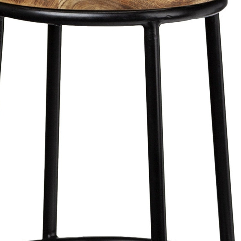 26" Natural And Black Solid Wood And Iron Backless Counter Height Bar Chair HomeRoots