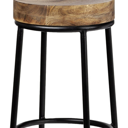 26" Natural And Black Solid Wood And Iron Backless Counter Height Bar Chair HomeRoots