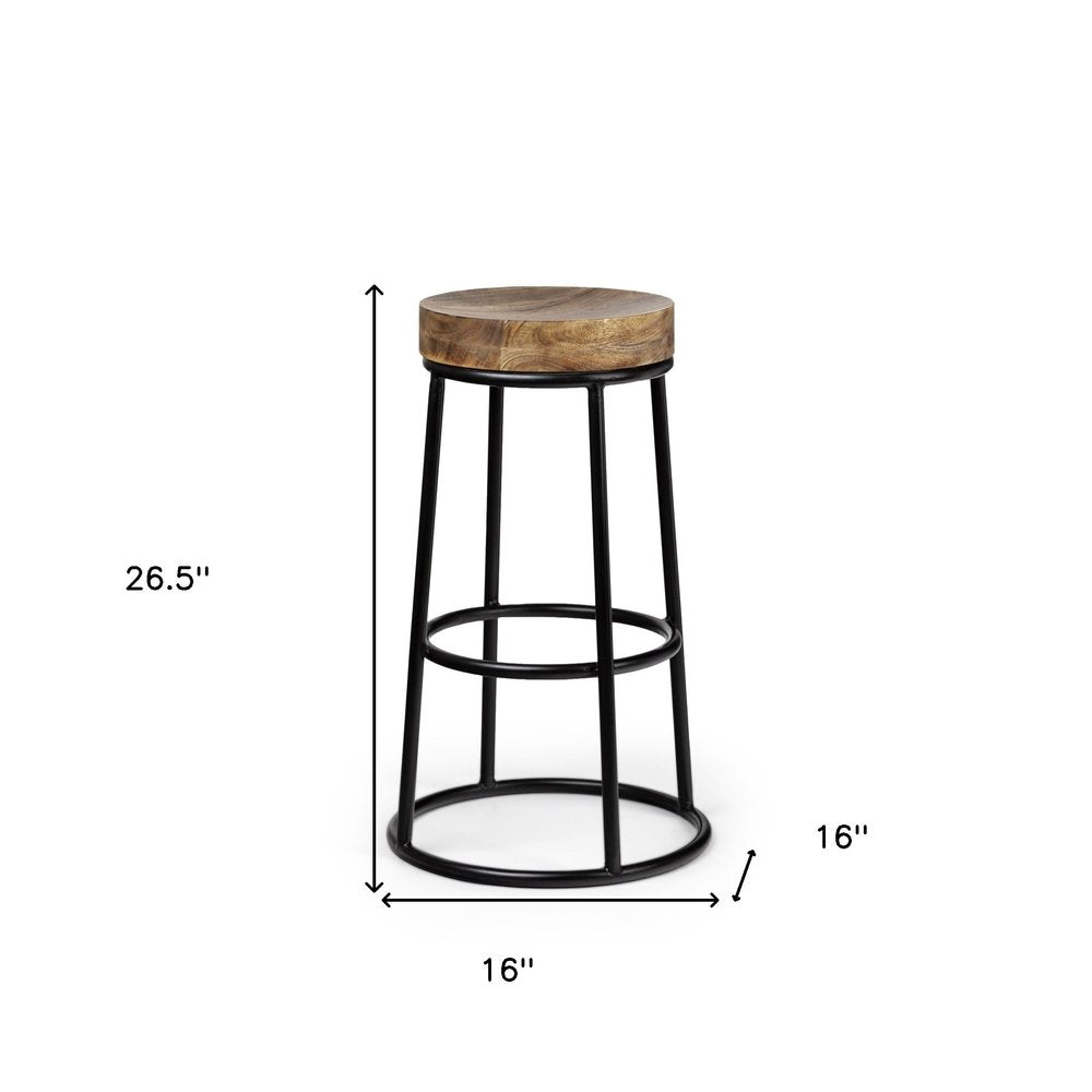 26" Natural And Black Solid Wood And Iron Backless Counter Height Bar Chair HomeRoots