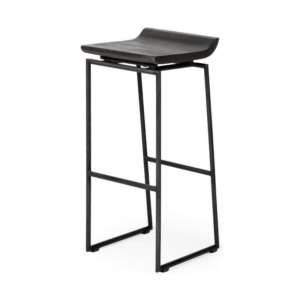 30" Black Solid Wood And Metal Backless Bar Height Bar Chair HomeRoots