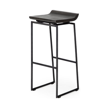 30" Black Solid Wood And Metal Backless Bar Height Bar Chair HomeRoots