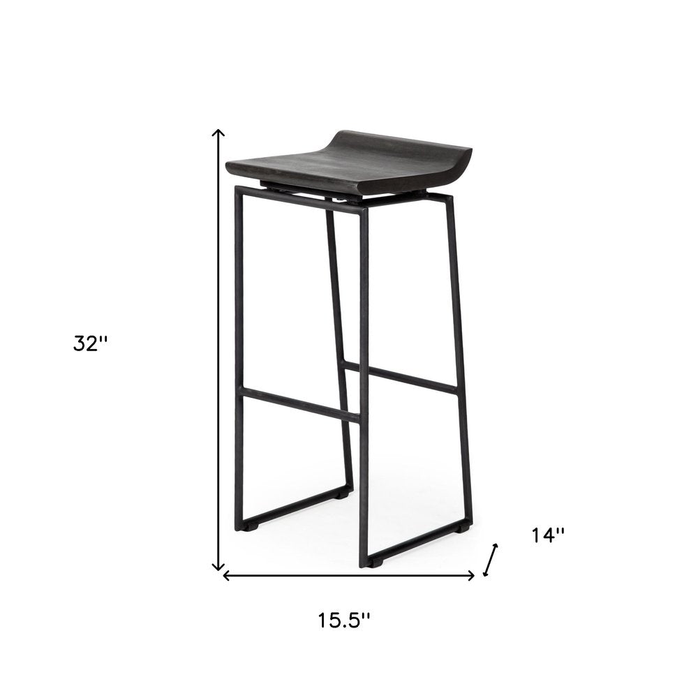 30" Black Solid Wood And Metal Backless Bar Height Bar Chair HomeRoots