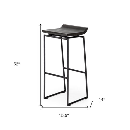 30" Black Solid Wood And Metal Backless Bar Height Bar Chair HomeRoots