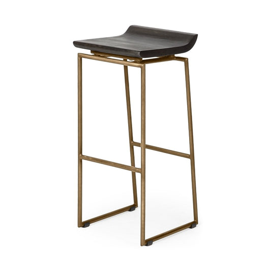 30" Black And Gold Solid Wood And Metal Backless Bar Height Bar Chair HomeRoots