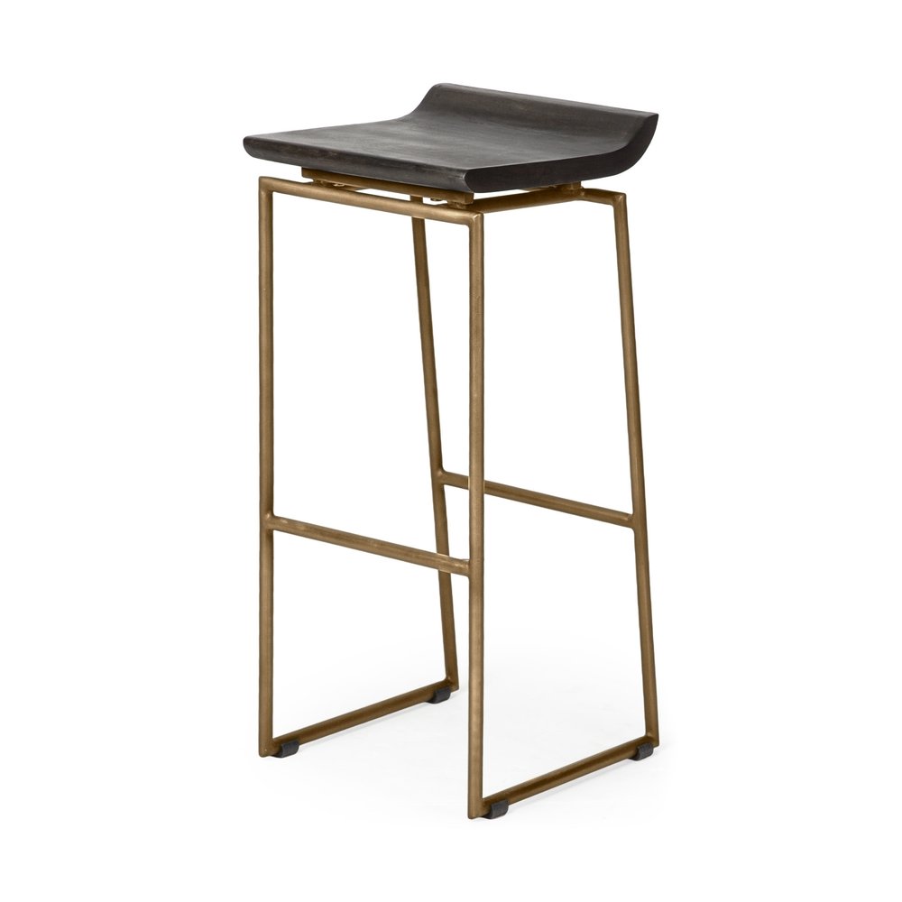 30" Black And Gold Solid Wood And Metal Backless Bar Height Bar Chair HomeRoots