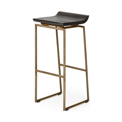 30" Black And Gold Solid Wood And Metal Backless Bar Height Bar Chair HomeRoots