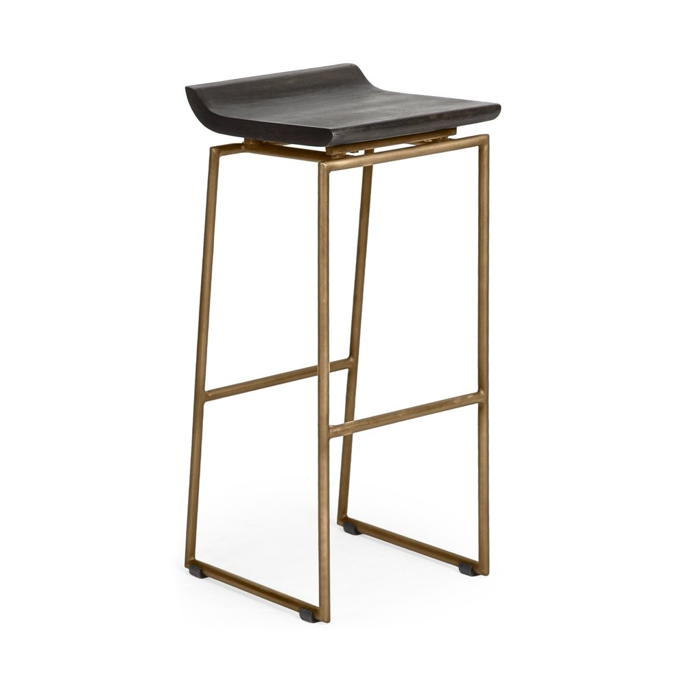 30" Black And Gold Solid Wood And Metal Backless Bar Height Bar Chair HomeRoots