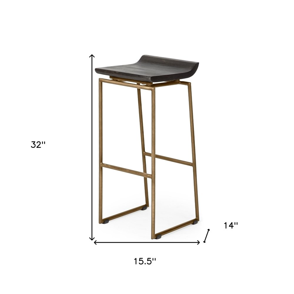 30" Black And Gold Solid Wood And Metal Backless Bar Height Bar Chair HomeRoots