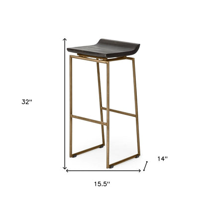 30" Black And Gold Solid Wood And Metal Backless Bar Height Bar Chair HomeRoots