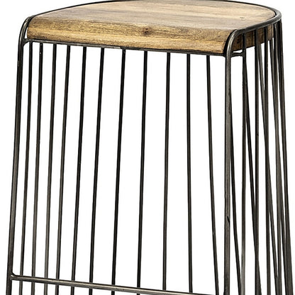26" Natural And Black Solid Wood And Iron Backless Counter Height Bar Chair HomeRoots