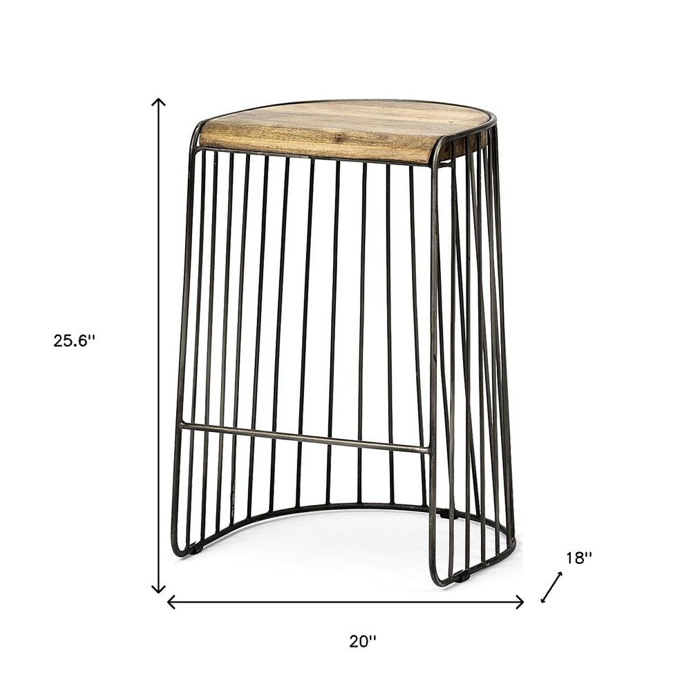 26" Natural And Black Solid Wood And Iron Backless Counter Height Bar Chair HomeRoots