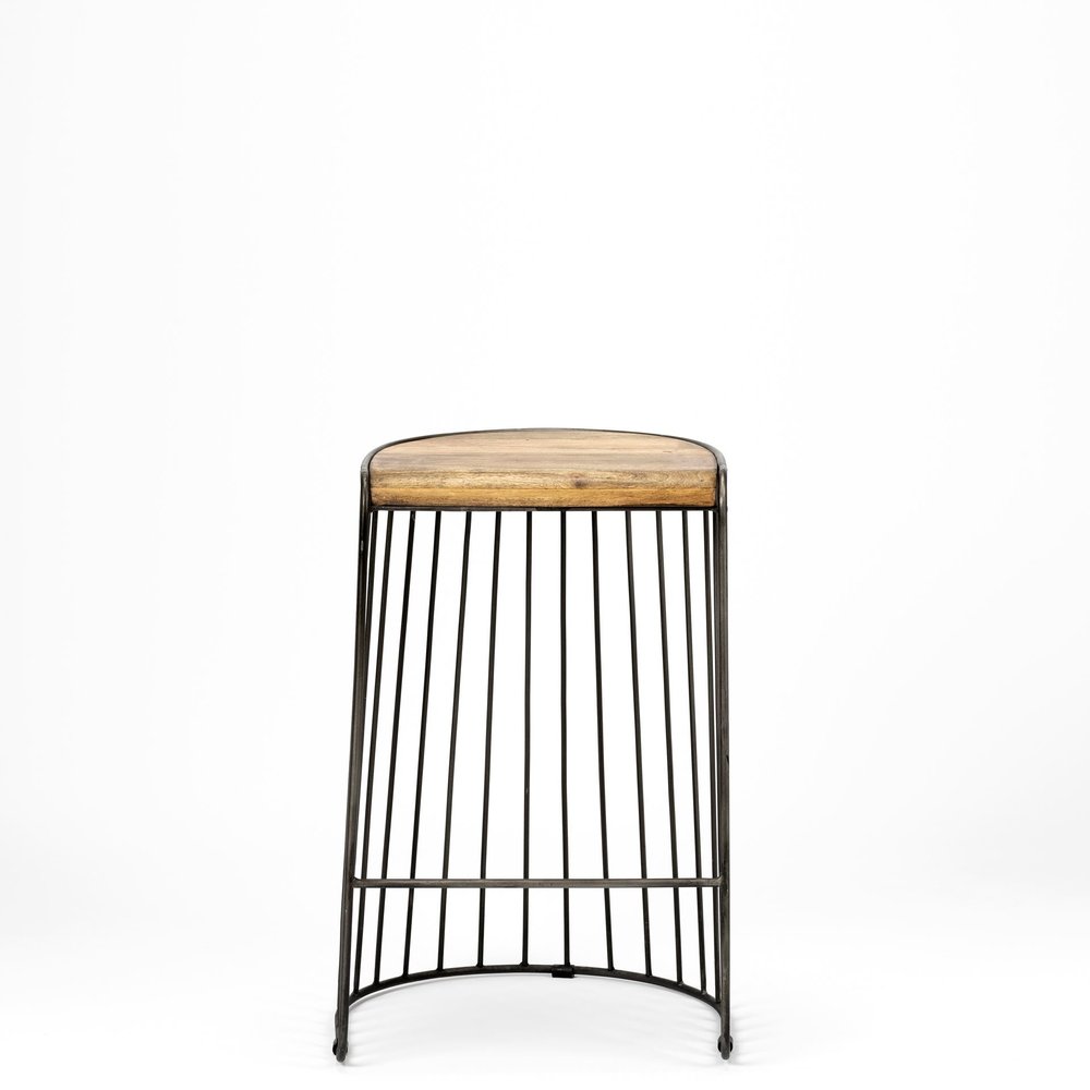 26" Natural And Black Solid Wood And Iron Backless Counter Height Bar Chair HomeRoots