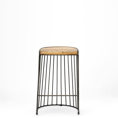 26" Natural And Black Solid Wood And Iron Backless Counter Height Bar Chair HomeRoots
