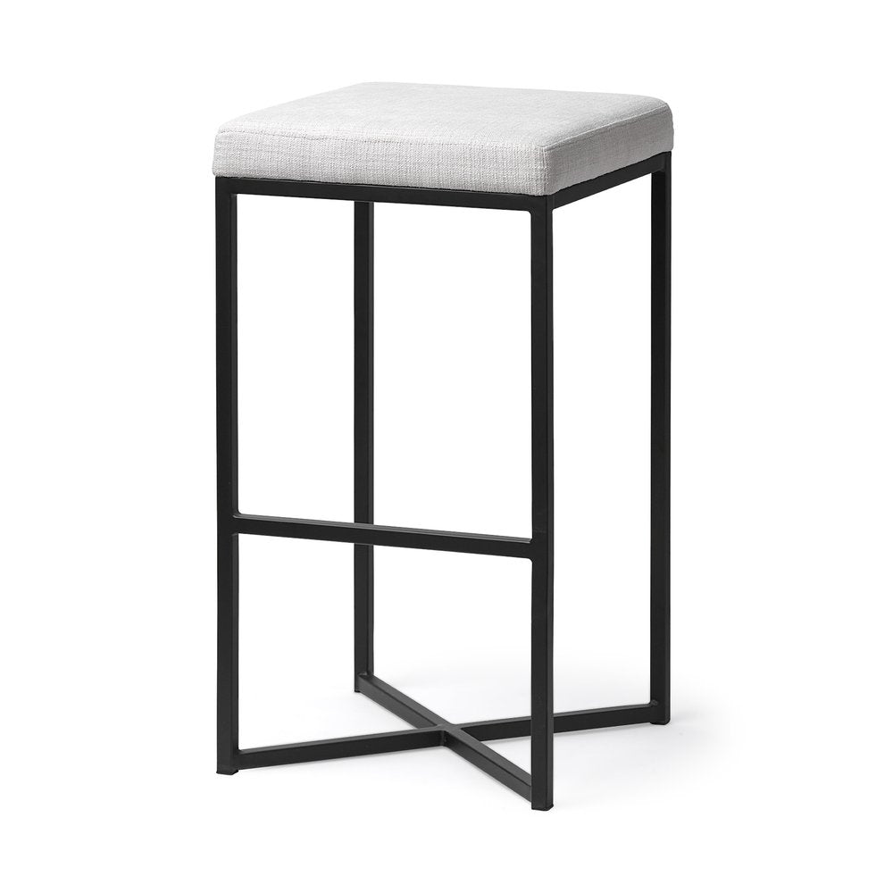 30" White And Black Fabric And Iron Backless Bar Height Bar Chair HomeRoots