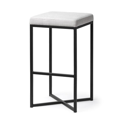 30" White And Black Fabric And Iron Backless Bar Height Bar Chair HomeRoots