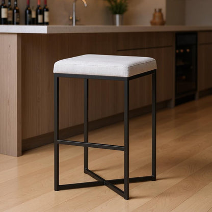 30" White And Black Fabric And Iron Backless Bar Height Bar Chair HomeRoots