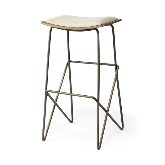 30" Cream And Gold Fabric And Iron Backless Bar Height Bar Chair HomeRoots