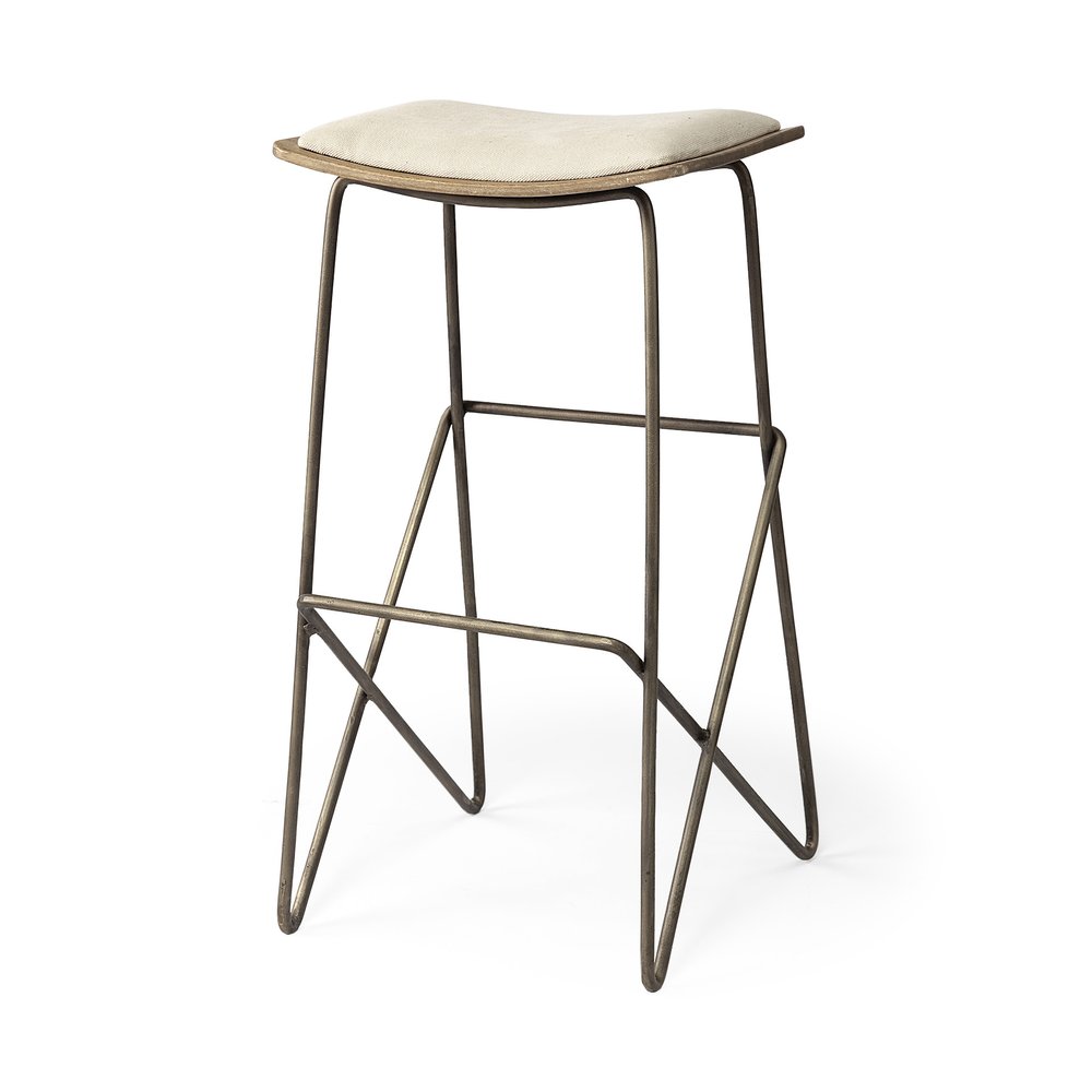 30" Cream And Gold Fabric And Iron Backless Bar Height Bar Chair HomeRoots