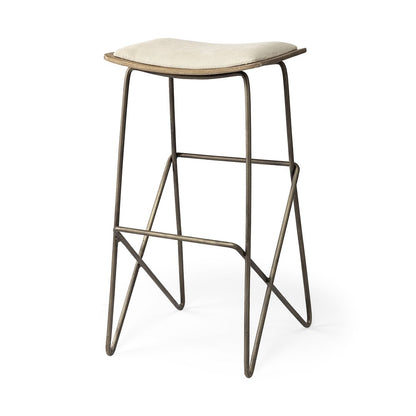 30" Cream And Gold Fabric And Iron Backless Bar Height Bar Chair HomeRoots