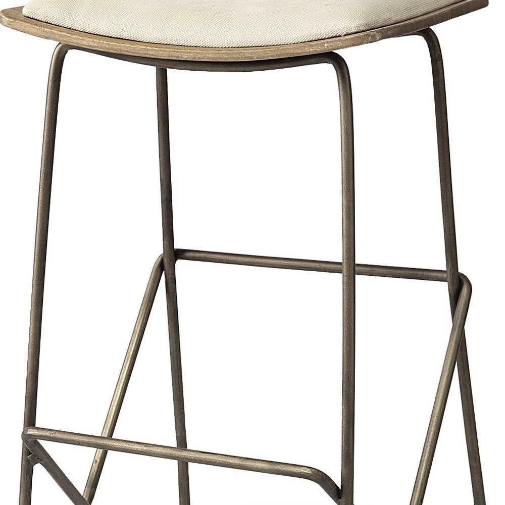 30" Cream And Gold Fabric And Iron Backless Bar Height Bar Chair HomeRoots