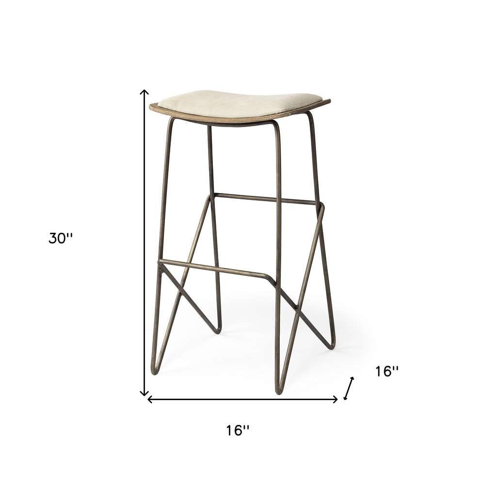 30" Cream And Gold Fabric And Iron Backless Bar Height Bar Chair HomeRoots
