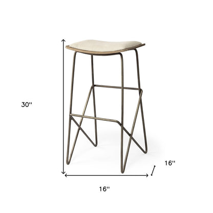 30" Cream And Gold Fabric And Iron Backless Bar Height Bar Chair HomeRoots