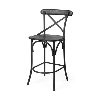 26" Black Solid Wood And Iron Counter Height Bar Chair HomeRoots