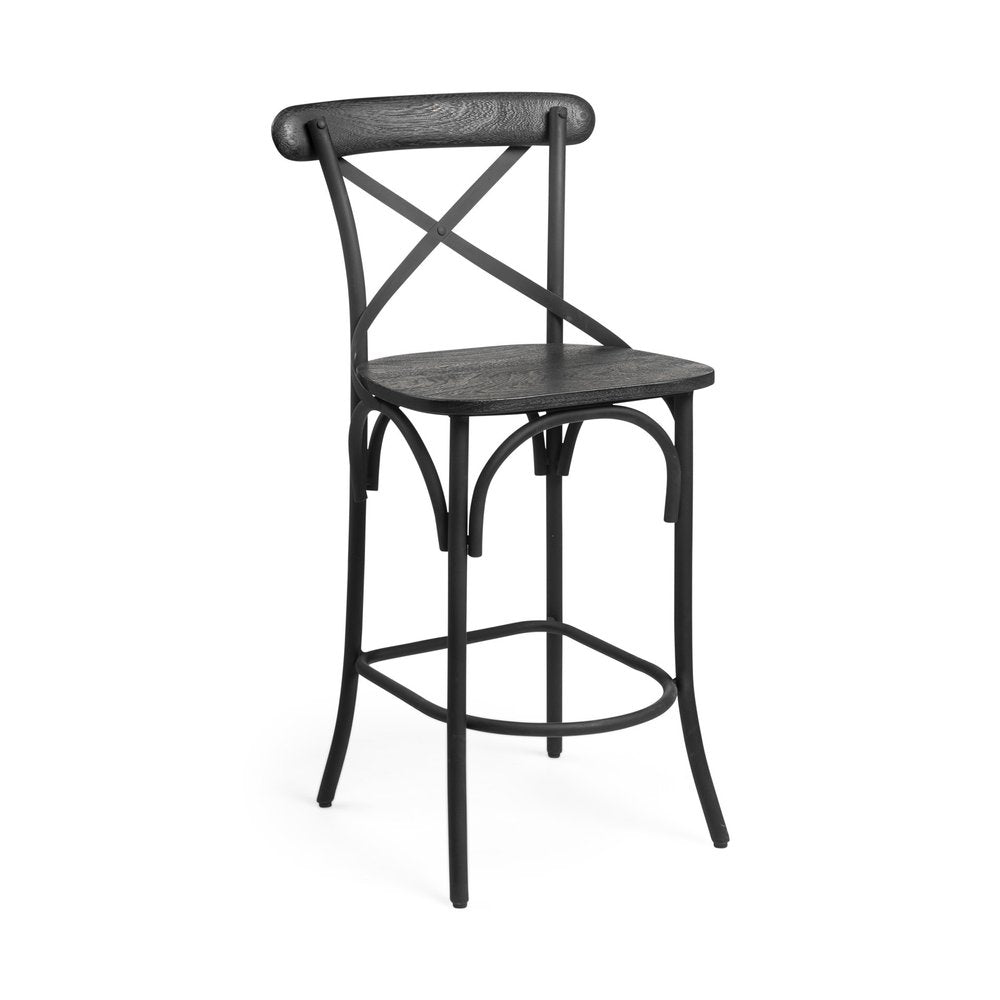 26" Black Solid Wood And Iron Counter Height Bar Chair HomeRoots