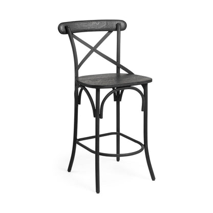 26" Black Solid Wood And Iron Counter Height Bar Chair HomeRoots