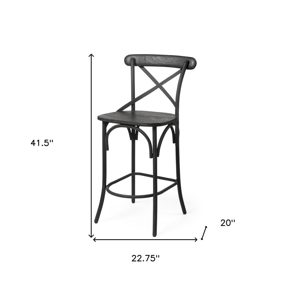 26" Black Solid Wood And Iron Counter Height Bar Chair HomeRoots