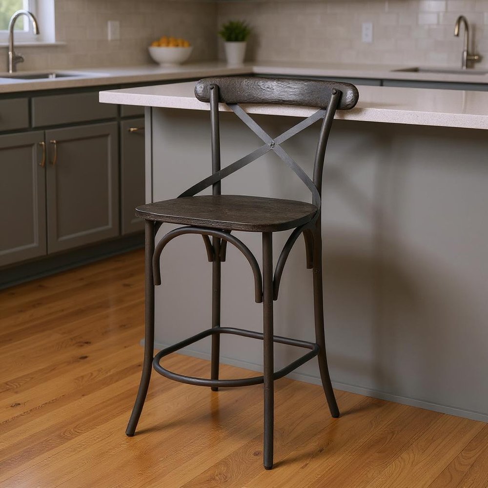 26" Black Solid Wood And Iron Counter Height Bar Chair HomeRoots