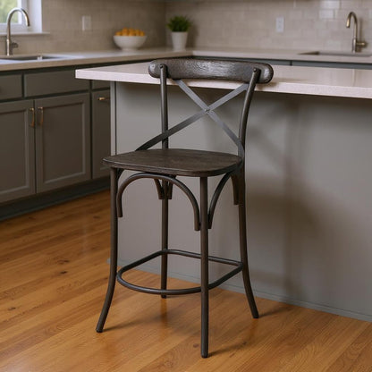 26" Black Solid Wood And Iron Counter Height Bar Chair HomeRoots