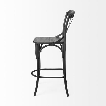 26" Black Solid Wood And Iron Counter Height Bar Chair HomeRoots