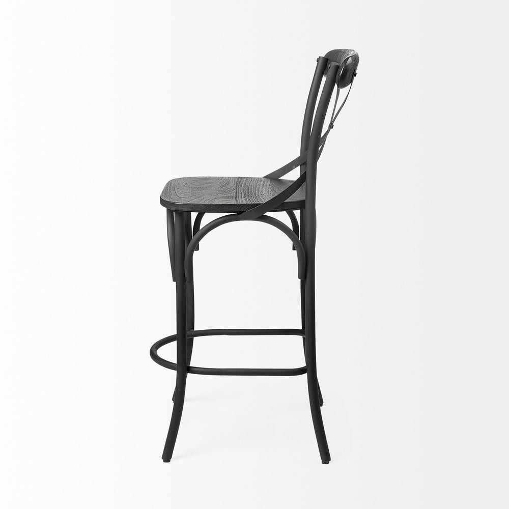 26" Black Solid Wood and Iron Counter Height Bar Chair HomeRoots