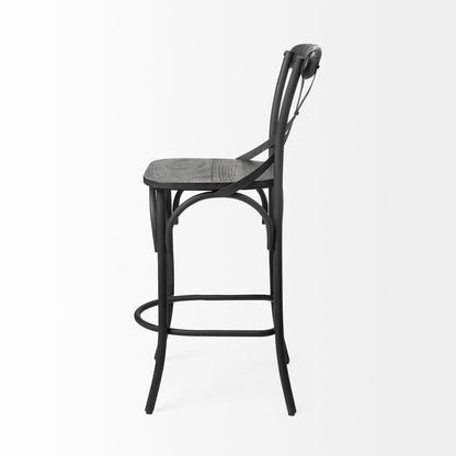 26" Black Solid Wood and Iron Counter Height Bar Chair HomeRoots