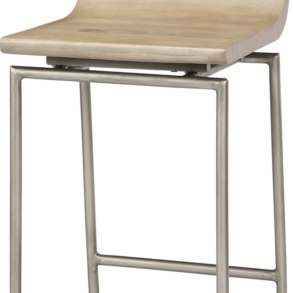 25" Natural And Silver Solid Wood And Iron Low Back Counter Height Bar Chair HomeRoots