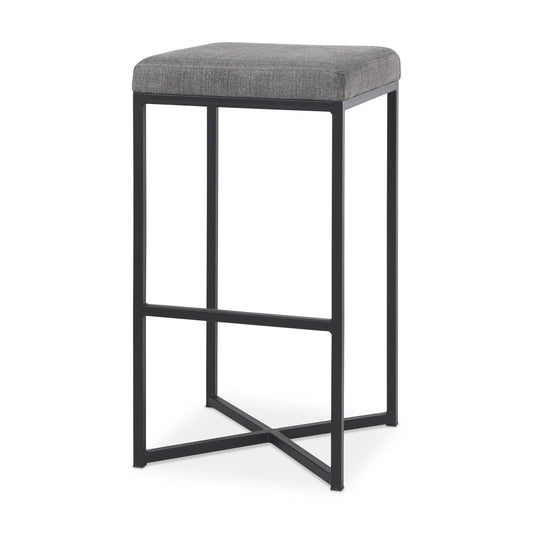 30" Gray And Black Fabric And Iron Backless Bar Height Bar Chair HomeRoots