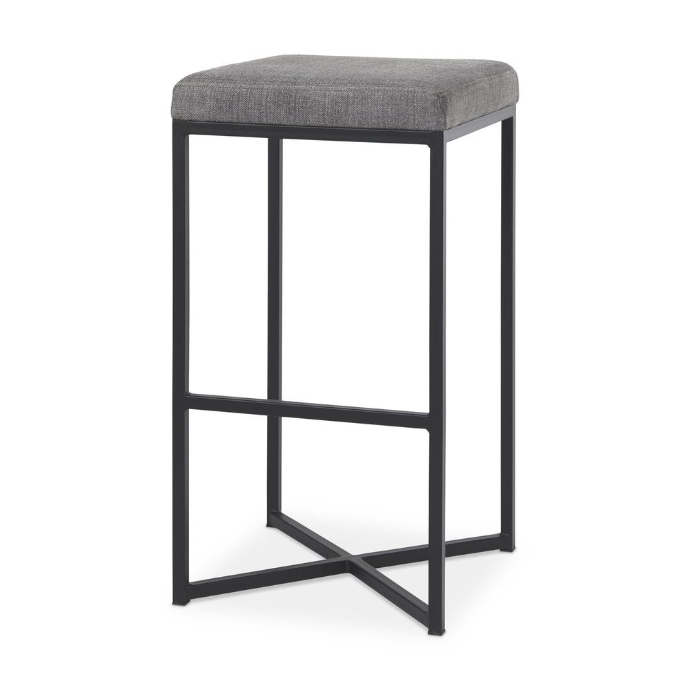 30" Gray And Black Fabric And Iron Backless Bar Height Bar Chair HomeRoots