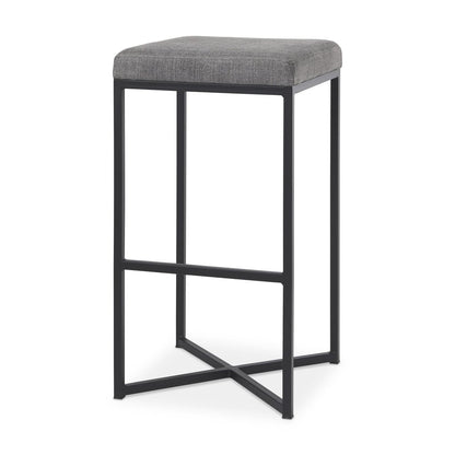 30" Gray And Black Fabric And Iron Backless Bar Height Bar Chair HomeRoots